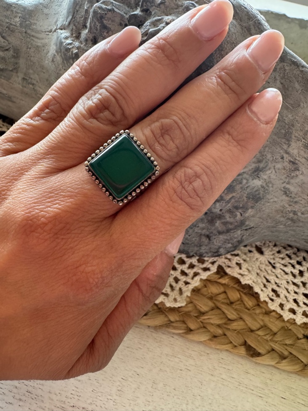 STERLING SILVER GREEN ONXY RING